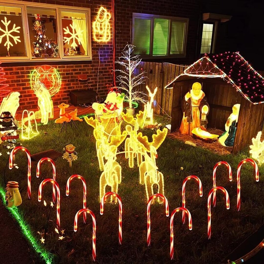 5PCS LED Candy Cane Pathway Lights – Battery Powered Garden Stakes for ...