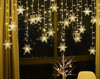 Rideaux lumineux solaires flocon de neige 96 LED - Lumières de Noël étanches pour décoration extérieure, fêtes de fin d'année et mariages