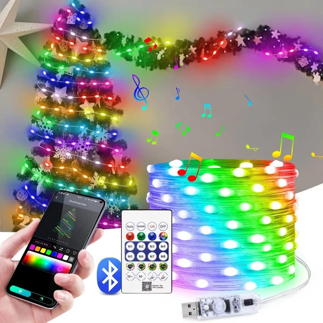 USB LED String Lights DIY Outdoor Christmas Tree Fairy Lights, 8 Modes ...