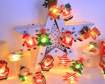 Christmas LED String Lights, Battery Powered 10 or 20 LED Fairy Lights with Santa, Snowman and Tree Design for Holiday Home Decor New Year