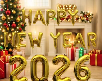2026 Dual-Color Gold & Silver Foil Balloon Set – Happy New Year Party Decorations for Holiday New Year's Eve Celebration