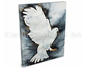 白い鳩の油彩画　油絵　動物画　インテリア　絵画 白い鳩のアート - 白い鳩の絵画 - 鳩 - 動物 - 鳥 - 野生動物