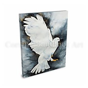 Large watercolor painting of white dove, wrap around canvas print, dove wall art, inspirational art, white dove gift, peace dove art,