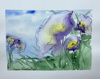 Aquarell von großen lila Blume, Botanik, lila Blumen-Malerei,