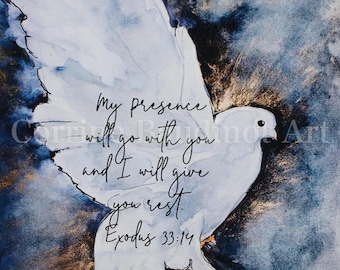Watercolor print of Dove with Bible verse, Holy Spirit, prophetic art, Bible Verse art, White Dove gifts, Dove painting, Dove wall art, 5x7
