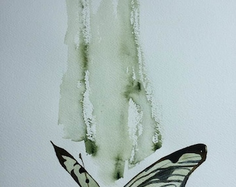 Falling butterfly, painted butterfly, original watercolor painting, butterfly decor, abstract butterfly, large painting