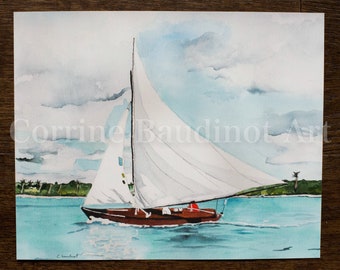 Sailboat watercolor print, sailboat painting, original artwork, nautical print, sailing art, watercolor art, watercolor print