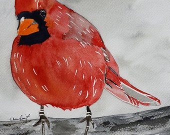 Cardinal watercolor painting with Bible verse I will never leave nor forsake you,  red bird artwork art