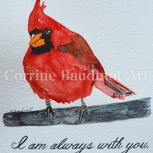 Watercolor painting of Redbird, Cardinal painting, original watercolor artwork, country decor, winter Cardinal, Christmas