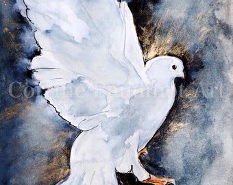 Dove watercolor print, prophetic art, Holy Spirit, Dove painting