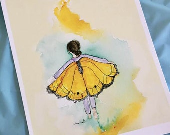 Print of watercolor painting of young girl with butterfly wings, nursery art, child's room artwork, butterfly art print, butterfly painting