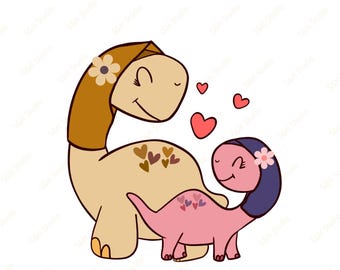 Dinosauruskunst moeder en baby | Digitale download PNG JPG | Trendy sublimatieontwerp