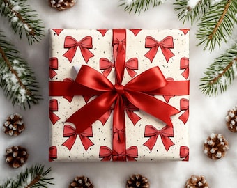 Red Bow Holiday Wrapping Paper | Festive Gift Wrap Roll