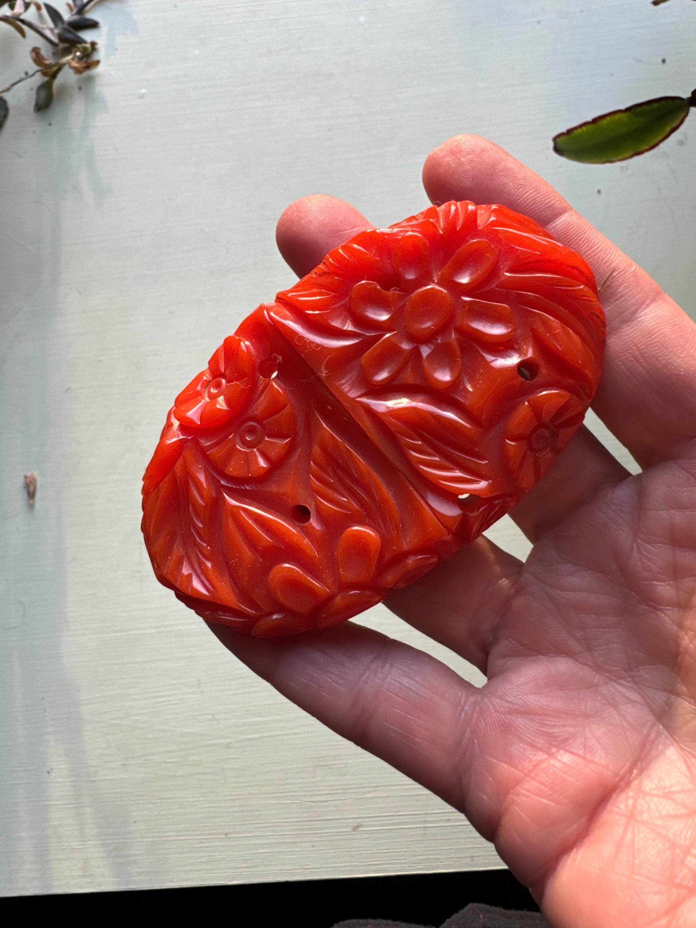 Carved Orange Bakelite Belt Buckle - Etsy