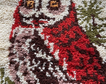 1970s Wool latch hook owl wall hanging