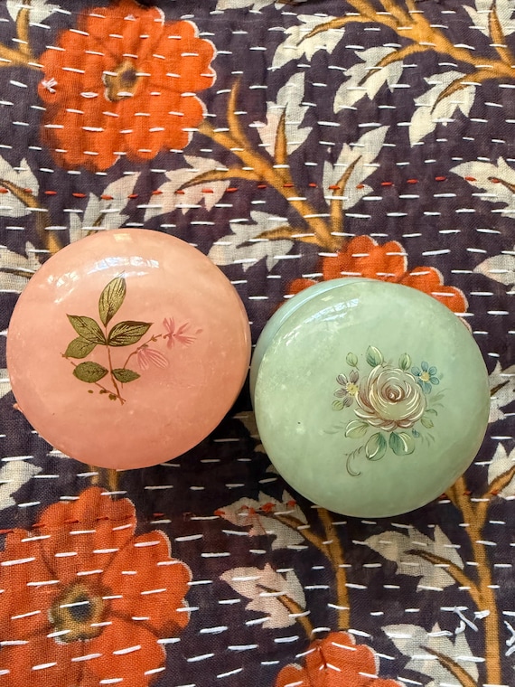 Set Of 2 Vintage Alabaster Trinket Boxes - image 1