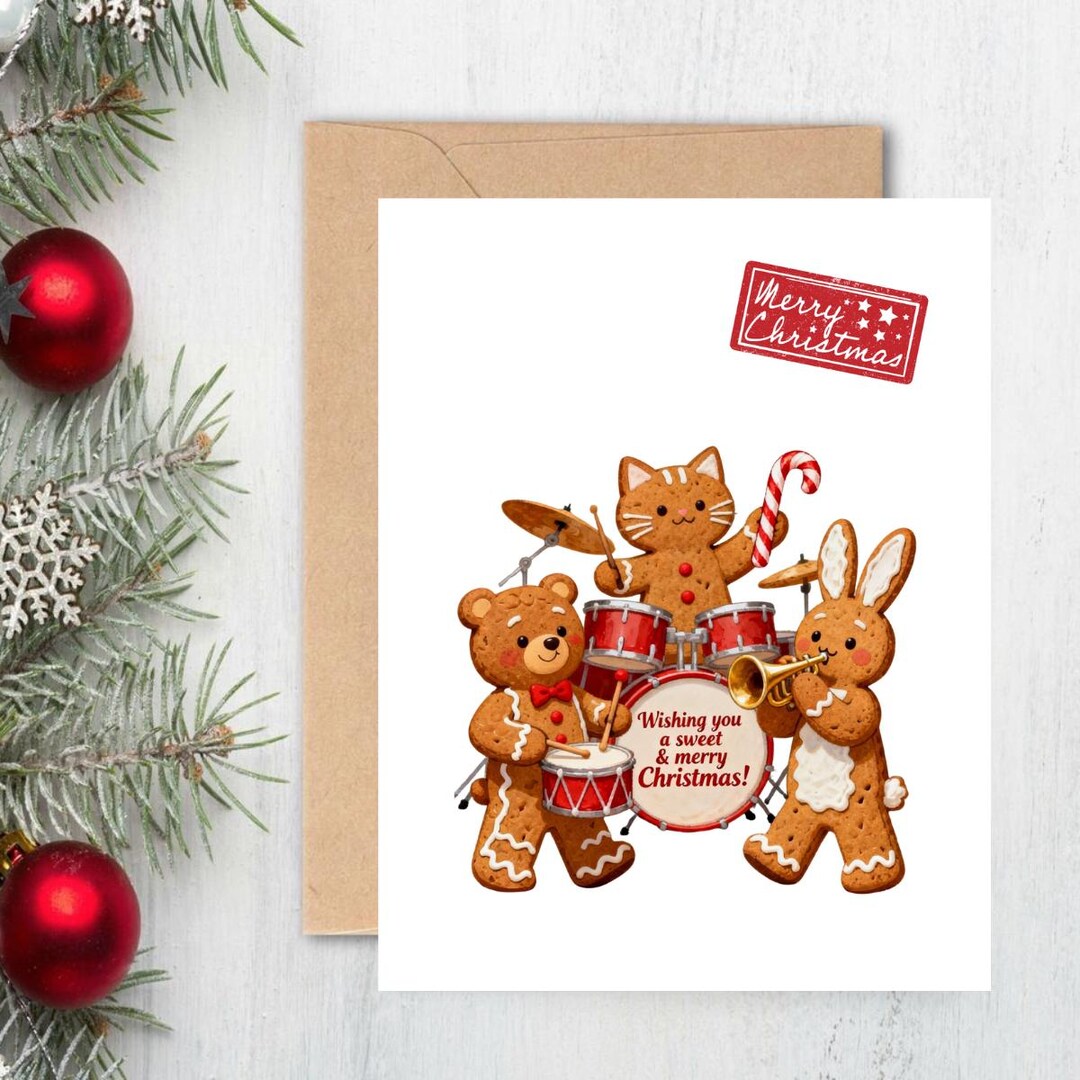 Gingerbread Band Christmas Card – Sweet Holiday Wishes Printable - Etsy