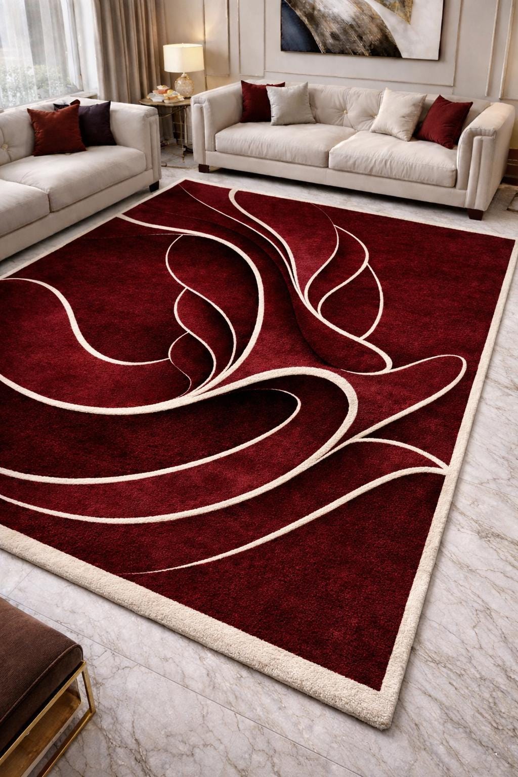 Red Layered Rugs Luxury Red Abstract Rug 6x9, Hand Tufted Wool Carpet, Modern Living ...