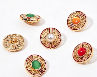 Botones dorados de estilo vintage de 15 mm, botón de aleación de zinc, botones modernos para cheongsam.