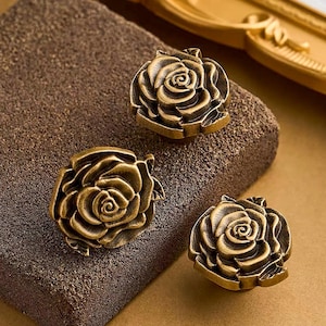 Brass Drawer Knobs, Rose Drawer Pull, Cabinet Hardware