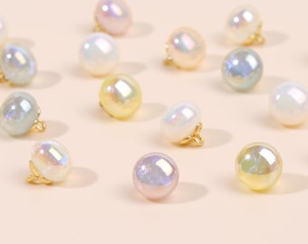 10mm Shimmer Pearl Shaped Buttons, Iridescent Mermaid Round Plastic Button, Cheongsam Buttons