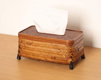Handwoven Rattan Tissue Box with Lid | Natural Boho Home Decor