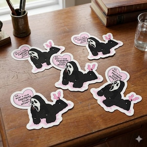 Ghostface Scary Movie Sticker, Pink Horror Coquette Aesthetic Decal, Funny Scream Fan Art, Cute Ghost Face Vinyl Sticker, Pastel Goth Art