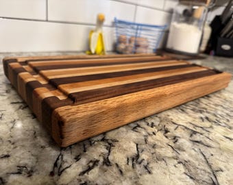 Handcrafted Long-Grain Wooden Cutting Board w/ Free Personalization | Cherry, Walnut & Maple | Durable Everyday Board