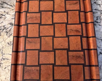 Handcrafted End-Grain basket weave Cutting Board w/ Free Personalization of Wanted | Cherry, Walnut | Durable Everyday Board 15x12x1.5”
