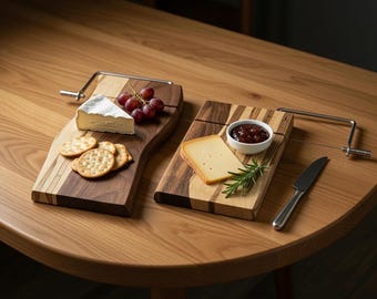Handcrafted Wooden cheese Board w/ cutter and Free Personalization |  Walnut & Maple | Durable Everyday Board