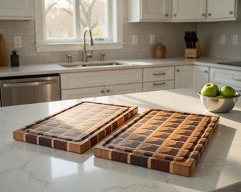 Handcrafted End-Grain 3d Cutting Board w/ Free Personalization if Wanted | Cherry, Walnut | Durable Everyday Board