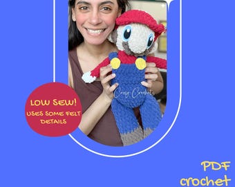 Super Mario Crochet Pattern, LOW SEW Amigurumi Doll (PDF Pattern)