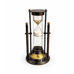 Maritim mässingstimglas med kompass – Vintage maritim skrivbordsdekor