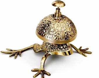 Handmade Brass Frog Table Bell, Antique Finish, Desk Accessory, Office Decor