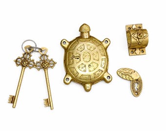 手作りの真鍮製亀型錠前（鍵付き） – ドア、キャビネット、ゲート用の実用的な金具