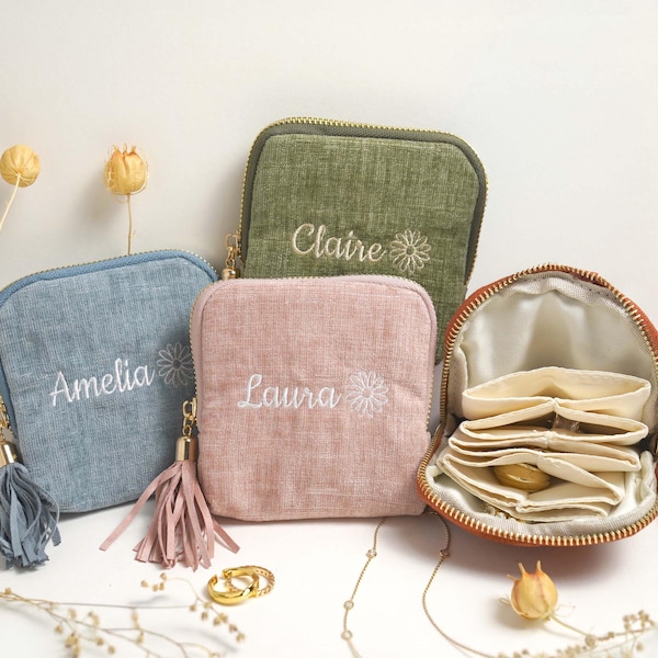 Small Jewelry Pouch with Tassel, Gifts for Best Friend Mom, Bridesmaid Gifts Bulk, Custom Travel Pouch Jewelry Holder Personalized