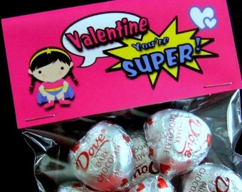 Valentine Printable Treat Bag Topper - INSTANT DOWNLOAD - You're Super - SuperGirl - Superhero