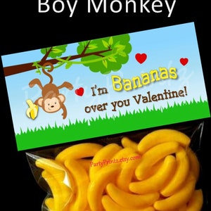 Valentine Printable Treat Bag Topper - INSTANT DOWNLOAD - Bananas over you  Valentine
