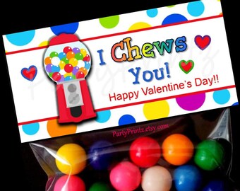 Valentine Printable Treat Bag Topper - INSTANT DOWNLOAD - I Chews you for Valentine's Day
