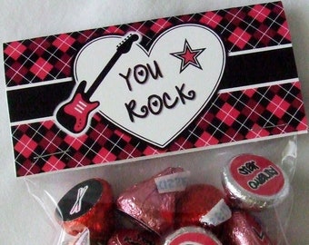 Valentine Printable Treat Bag Topper - INSTANT DOWNLOAD - Hershey's Stickers Set You Rock - Rock Star - Pink Only