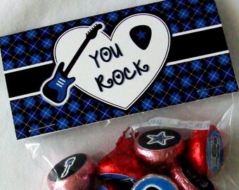 Valentine Printable Treat Bag Topper - INSTANT DOWNLOAD - Hershey's Stickers - Rock Star - Blue Only