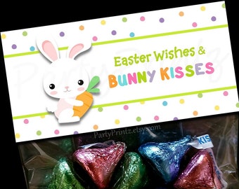 INSTANT DOWNLOAD - Afdrukbare Treat Bag Toppers - Bunny Kisses - Pasen