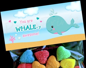 Valentine Printable Treat Bag Topper - INSTANT DOWNLOAD - Whaley Awesome - Whale - Valentine's Day