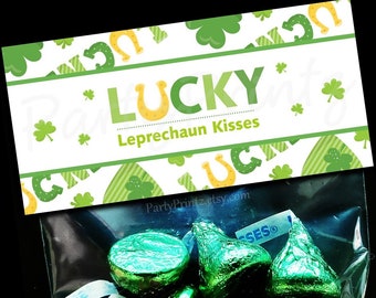 INSTANT DOWNLOAD - Printable Treat Bag Toppers  -  Lucky Leprechaun Kisses - St. Patrick's Day