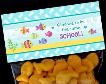 Valentine Printable Treat Bag Topper - INSTANT DOWNLOAD - School of Fish - O'fish-al - Valentine's Day