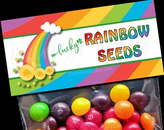 INSTANT DOWNLOAD - Printable Treat Bag Toppers  - St. Patrick's Day - Lucky Rainbow Seeds