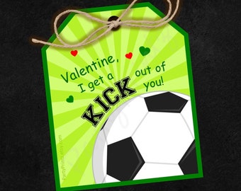 Valentine Printable Treat Bag Tags - INSTANT DOWNLOAD - Kick Out of You - Soccer Valentine - pdf - jpg