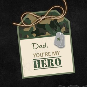 INSTANT DOWNLOAD Afdrukbaar Militaire held papa Vaderdag Tags pdf jpg afbeelding 1