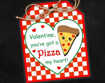 Valentine Printable Treat Bag Tag - INSTANT DOWNLOAD - Pizza My Heart - Valentine - pdf - jpg