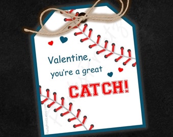 Valentine Printable Tags - INSTANT DOWNLOAD - Great Catch - Baseball Valentine - pdf - jpg